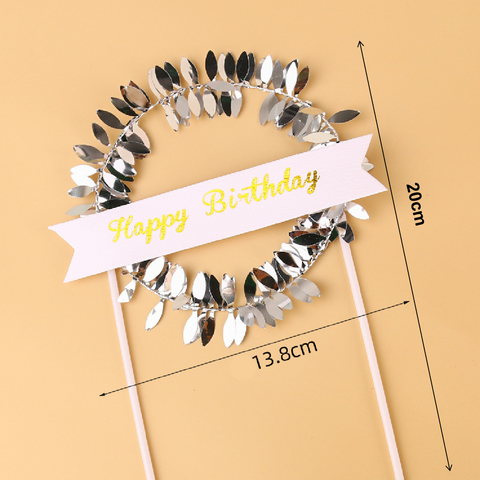 Happy Birthday Cake Topper Cake Decoration - Silver Garland