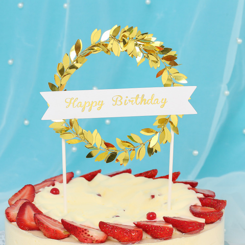 Happy Birthday Cake Topper Cake Decoration - Gold Garland