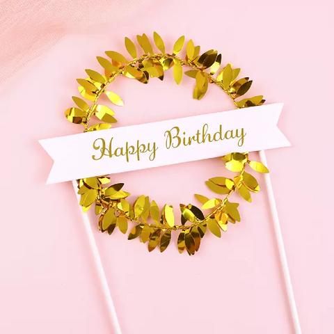 Happy Birthday Cake Topper Cake Decoration - Gold Garland