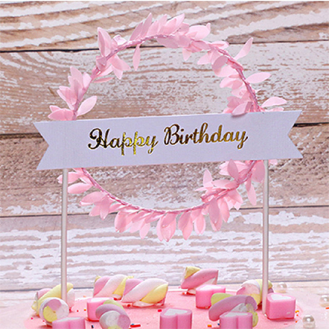 Happy Birthday Cake Topper Cake Decoration - Pink Garland