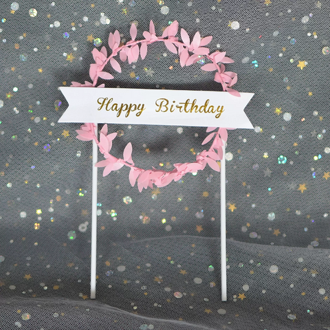 Happy Birthday Cake Topper Cake Decoration - Pink Garland