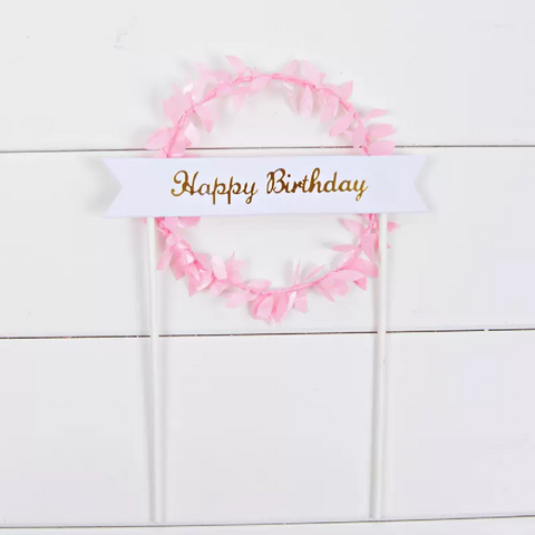 Happy Birthday Cake Topper Cake Decoration - Pink Garland