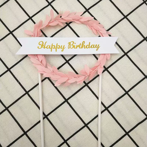 Happy Birthday Cake Topper Cake Decoration - Pink Garland