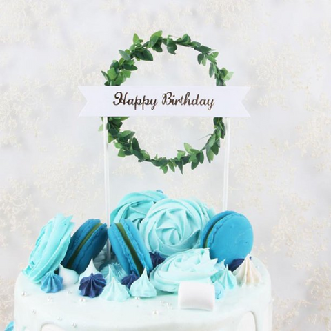 Happy Birthday Cake Topper Cake Decoration - Green Garland