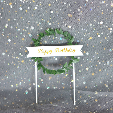 Happy Birthday Cake Topper Cake Decoration - Green Garland