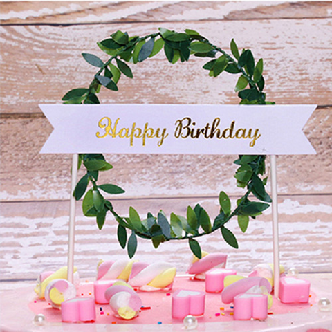 Happy Birthday Cake Topper Cake Decoration - Green Garland