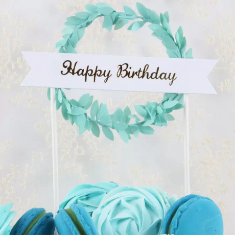 Happy Birthday Cake Topper Cake Decoration - Blue Garland