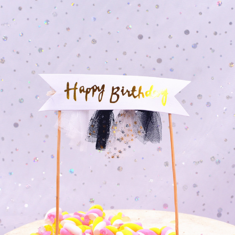 Happy Birthday Cake Topper Cake Decoration Banner - Black