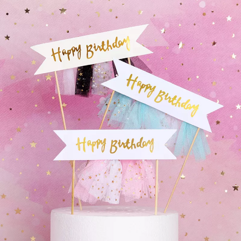 Happy Birthday Cake Topper Cake Decoration Banner - Black