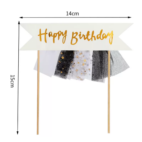 Happy Birthday Cake Topper Cake Decoration Banner - Black