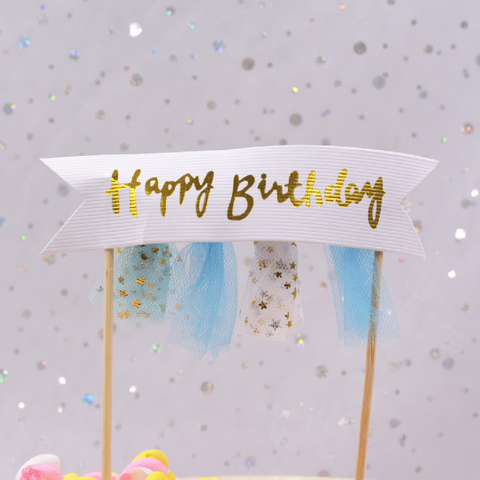 Happy Birthday Cake Topper Cake Decoration Banner - Blue