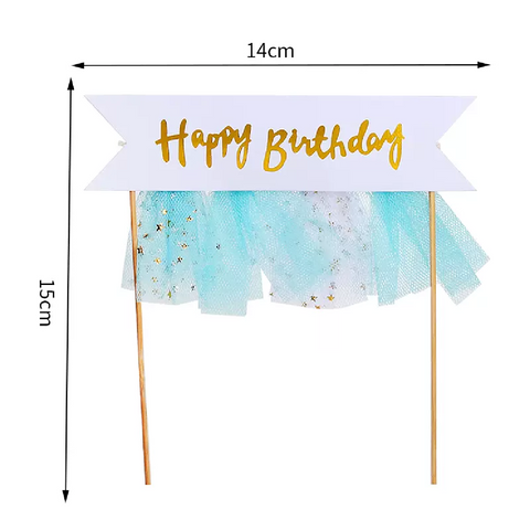 Happy Birthday Cake Topper Cake Decoration Banner - Blue