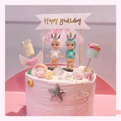 Happy Birthday Cake Topper Cake Decoration Banner - Pink