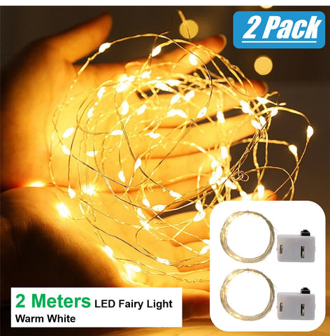 2 Pack LED Fairy Lights 3 Mode 2m String Wired Lights - Warm White