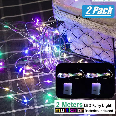 2 Pack LED Fairy Lights 3 Mode 2m String Wired Lights Multicolour