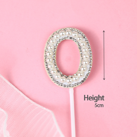 Cake Topper Cake Decoration Glitter & White Pearl - Number 0