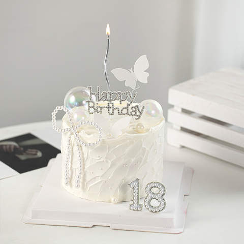 Cake Topper Cake Decoration Glitter & White Pearl - Number 0