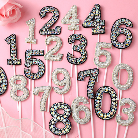 Cake Topper Cake Decoration Glitter & White Pearl - Number 0