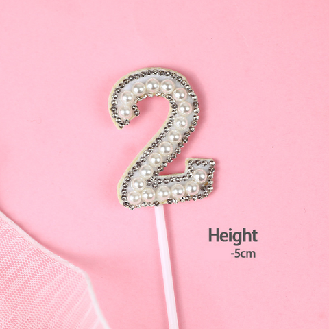 Cake Topper Cake Decoration Glitter & White Pearl - Number 2