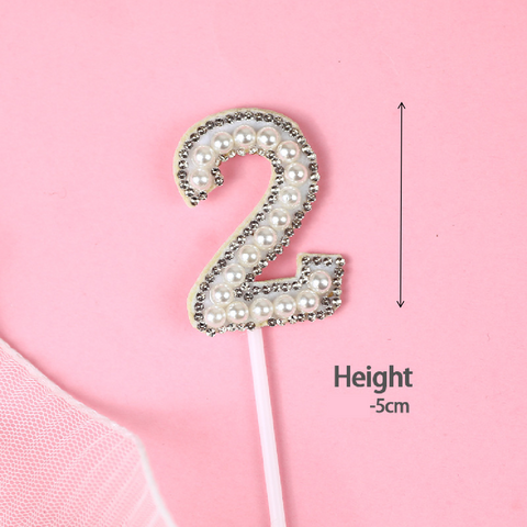 Cake Topper Cake Decoration Glitter & White Pearl - Number 2