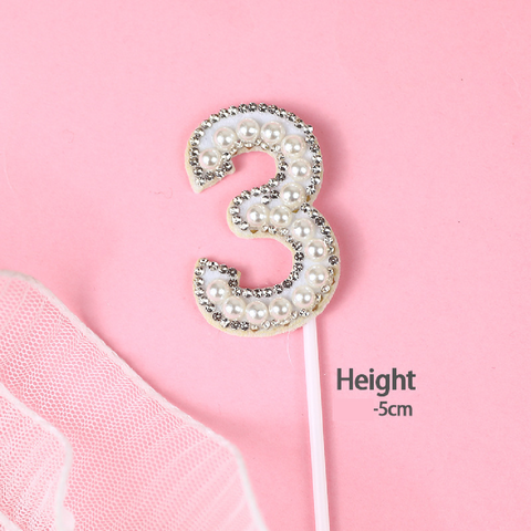 Cake Topper Cake Decoration Glitter & White Pearl - Number 3