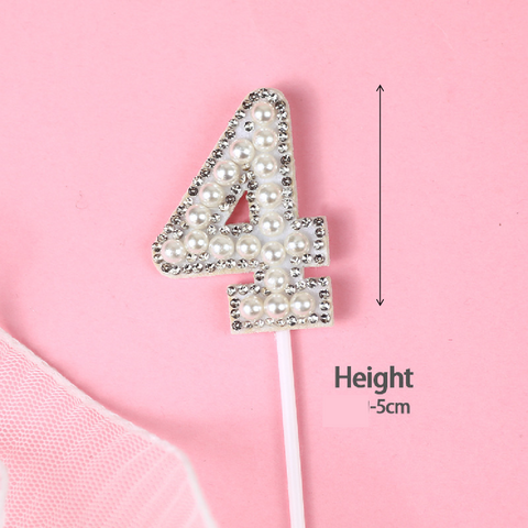 Cake Topper Cake Decoration Glitter & White Pearl - Number 4