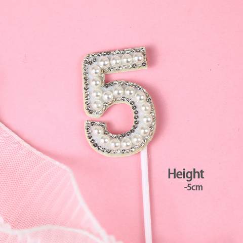 Cake Topper Cake Decoration Glitter & White Pearl - Number 5