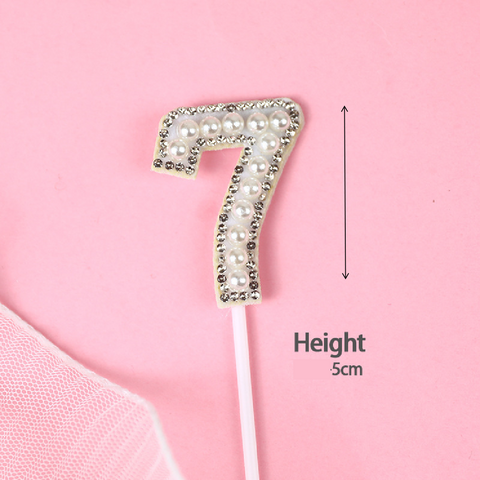 Cake Topper Cake Decoration Glitter & White Pearl - Number 7