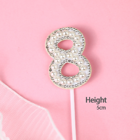 Cake Topper Cake Decoration Glitter & White Pearl - Number 8