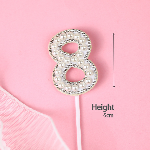 Cake Topper Cake Decoration Glitter & White Pearl - Number 8