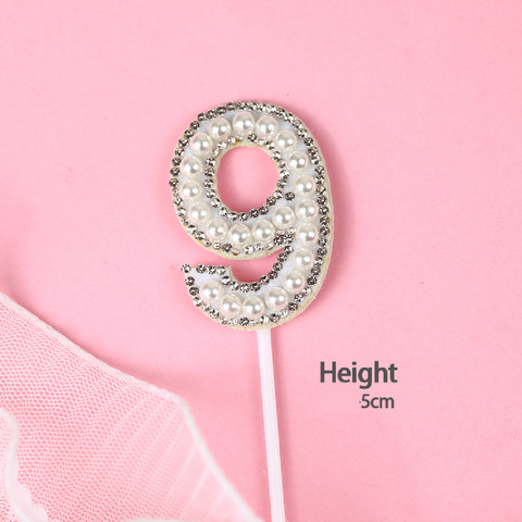 Cake Topper Cake Decoration Glitter & White Pearl - Number 9