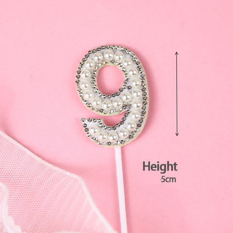 Cake Topper Cake Decoration Glitter & White Pearl - Number 9