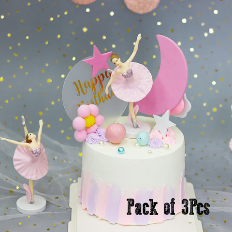 Cake Topper Wedding Cake Decorations Ballerinas - Set of 3 - Pink