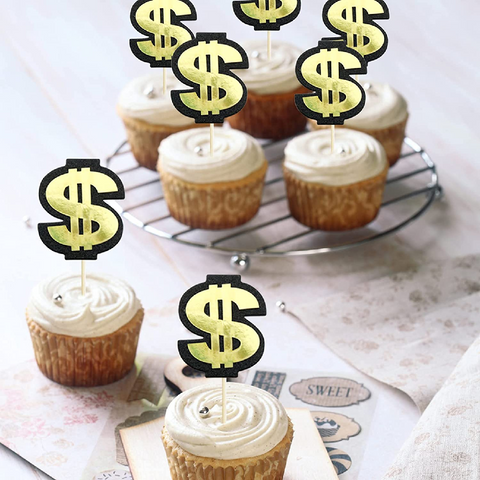 Cake Topper Cake Decorations Cupcake Topper $$ Dollar Sign, 10pcs