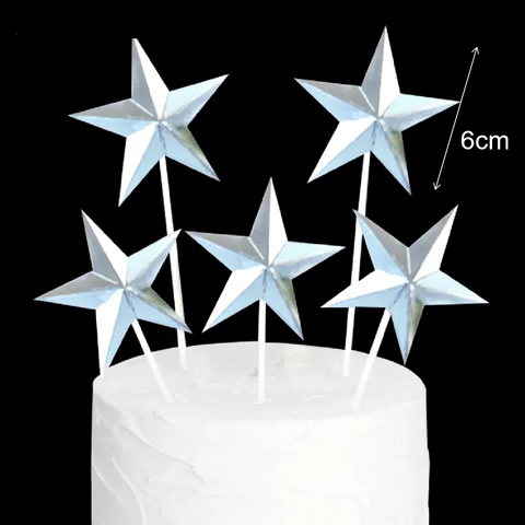 Cake Topper Cake Decorations Cupcake Topper Silver Stars - Medium