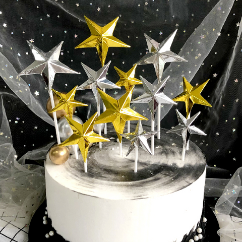 Cake Topper Cake Decorations Cupcake Topper Silver Stars - Medium