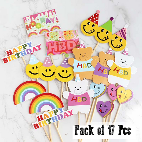 17Pcs Happy Birthday Cake Topper Cake Decoration Cupcake Topper