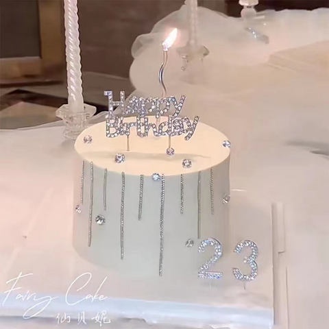 Happy Birthday Cake Topper Cake Decoration - Shiny Diamond