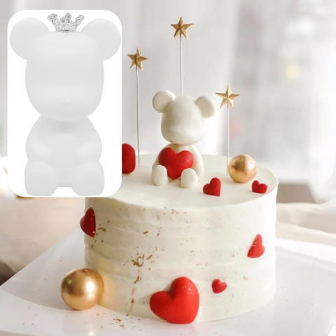 Cake Topper Cake Decoration Teddy Bear with Crown - White