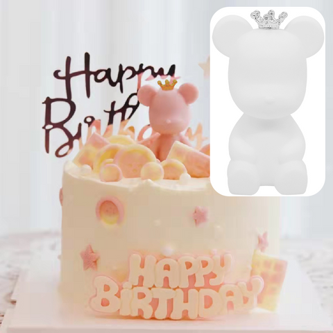 Cake Topper Cake Decoration Teddy Bear with Crown - White