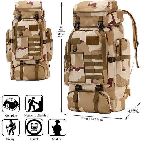 Camping Back Pack Bag Tramping Pack 80L Waterproof - Camouflage
