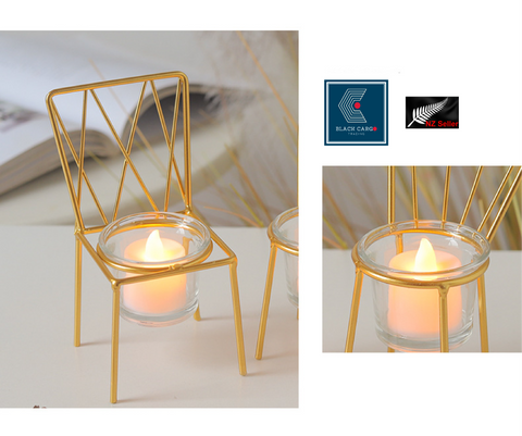 2Pcs Crafts Golden Metal Tealight Candle Holders European Style Chair Design