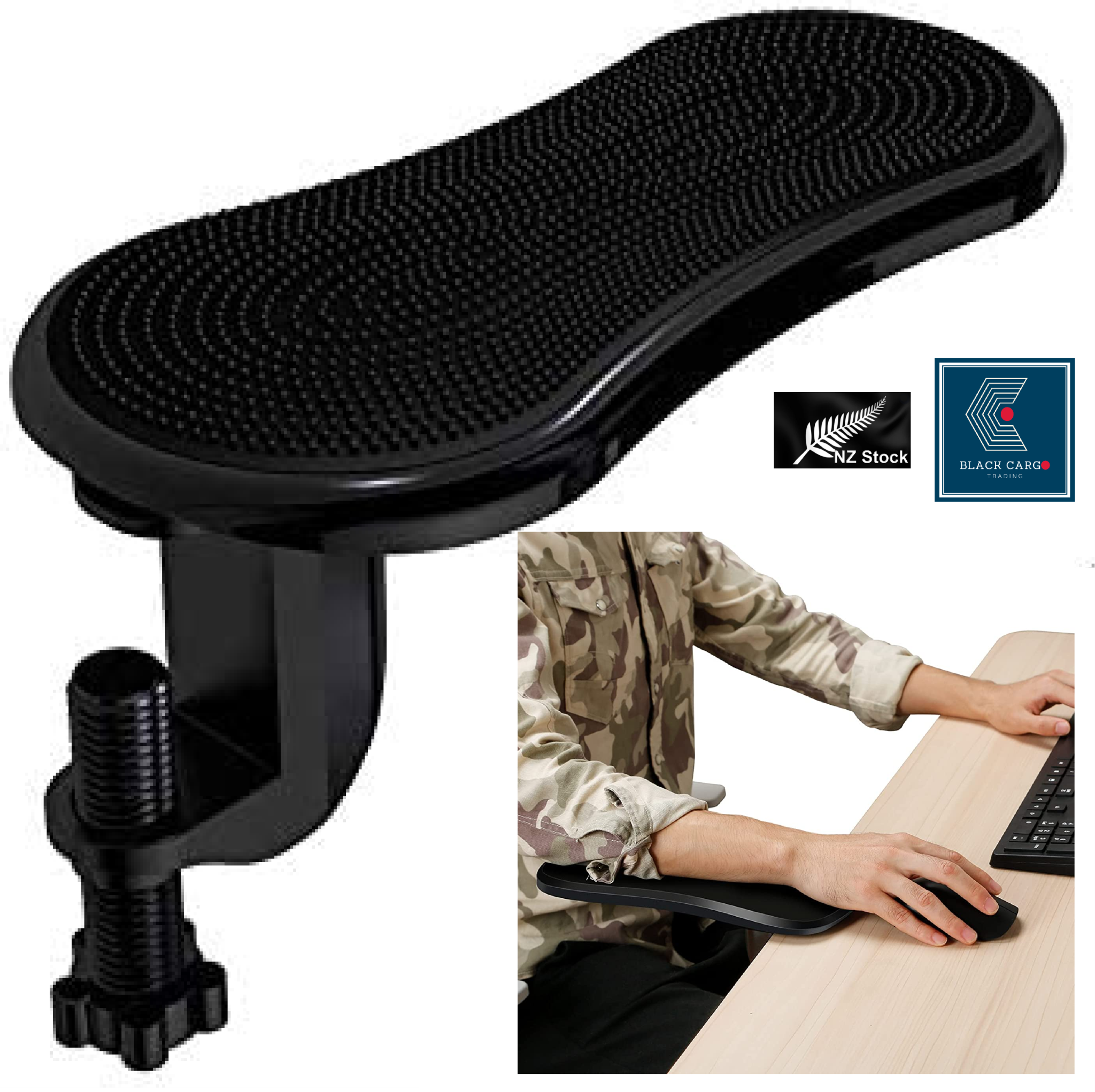 Ergonomic Adjustable Armrest Support Pad Clamp-On Desk Computer Table ...