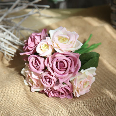Artificial Silk Flower Bouquet Rose Peony Flowers 9 flowers -Pink