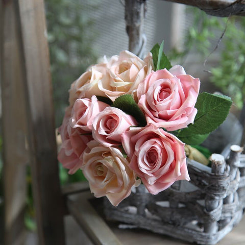 Artificial Silk Flower Bouquet Rose Peony Flowers 9 flowers -Pink