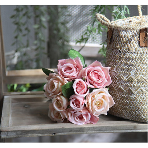 Artificial Silk Flower Bouquet Rose Peony Flowers 9 flowers -Pink