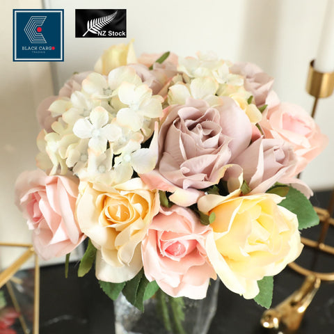 Bunch of 28cm Pink Rose Peony Artificial Silk Flowers