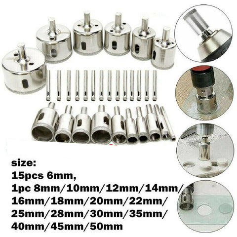 Drill Bits Glass Diamond Hole Saw Stone 6-50mm 30pcs