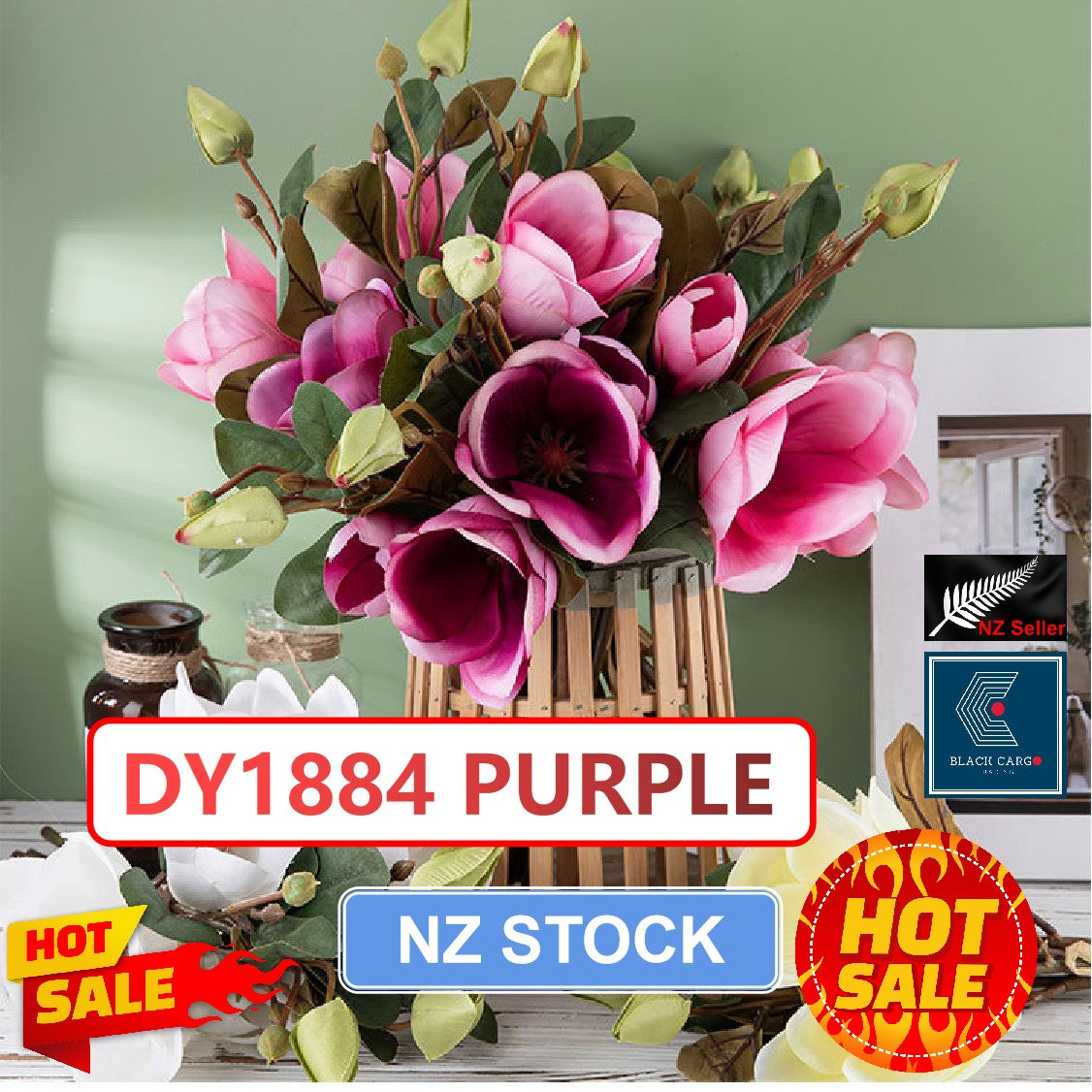 Artificial Silk Flowers Purple Magnolia - Referdeal