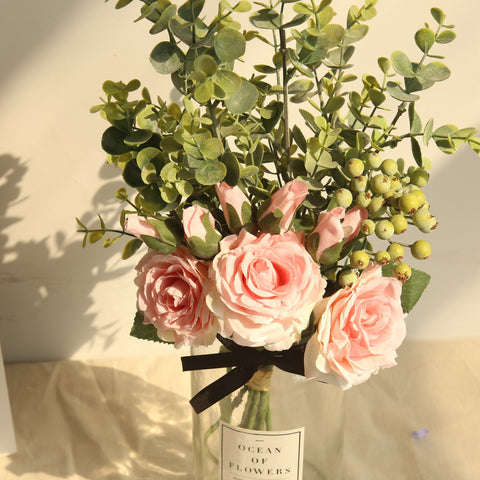 Artificial Flowers Rose Peony Flowers with Wild Berries - Pink